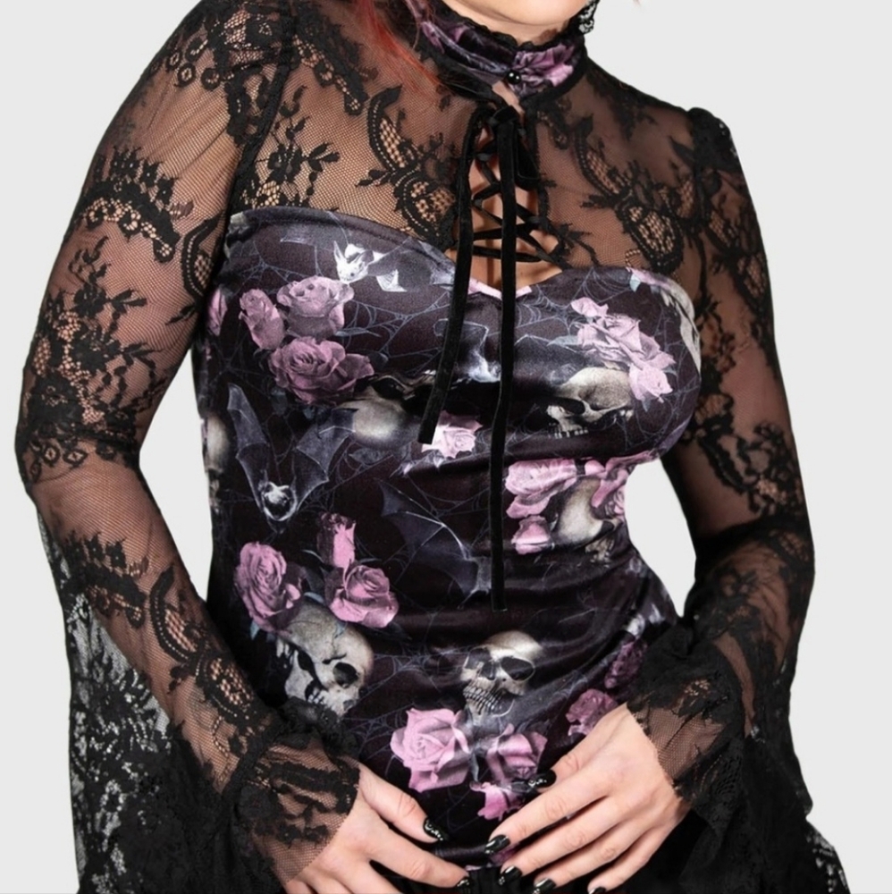 Killstar - Lace Skull and Rose Top - Size M